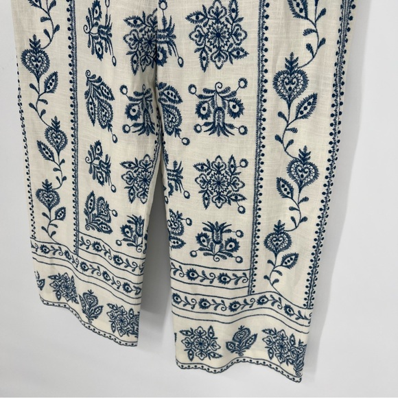 Zara Linen Embroidered Culottes Wide‎ Leg Pants Size Large - Picture 5 of 16